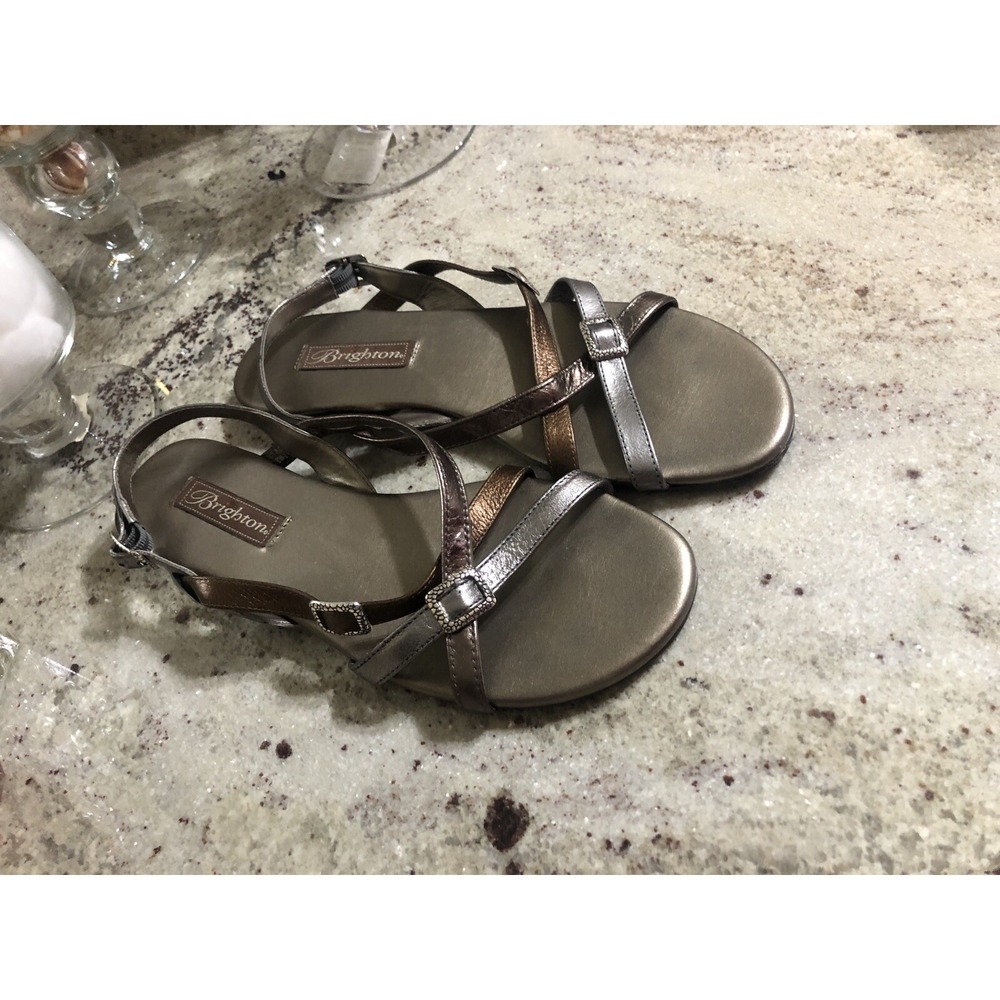 Brighton Callie   Strappy Slides Sandals 8.5 Gold  Bronze Silver Slip On Shoes